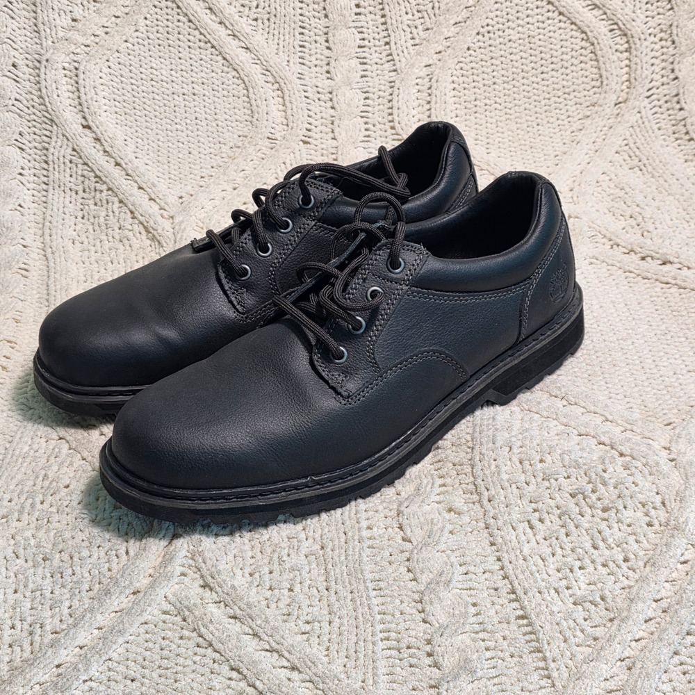 Timberland Oxford Lace Up Shoes Black Leather Tec Tuff Mens 10‎ 44 Excellent